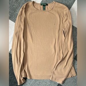 Lauren Ralph Lauren taupe brown long sleeve cotton shirt size small